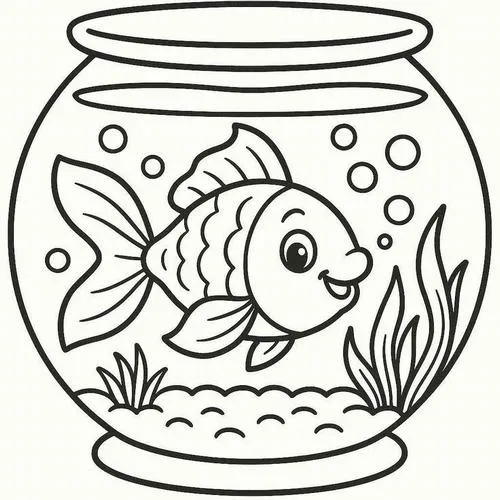 Bức tranh tô cá vàng truyền thống bơi lội đơn giản cho bé 3 tuổi