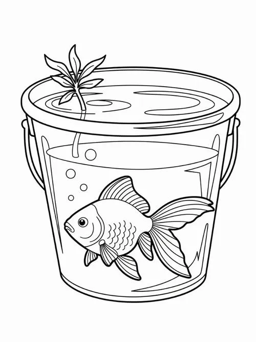 Trang tô màu cá vàng và rong biển bong bóng nước sinh động