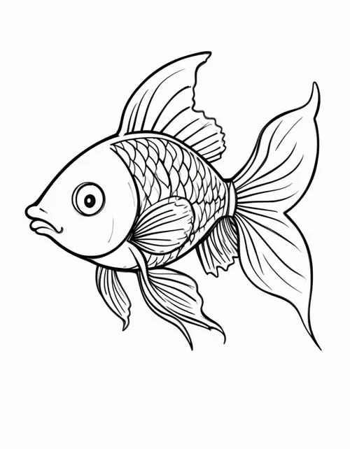 Tranh tô màu cá vàng bơi hồ nước nét tròn mềm