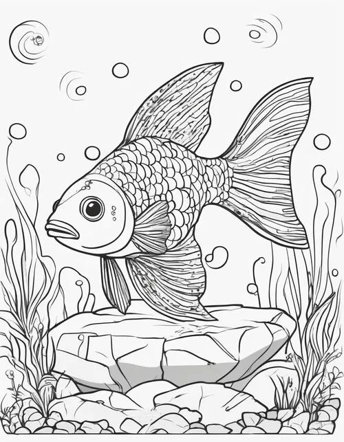 Hình vẽ tranh tô màu cá bơi hồ cho trẻ mầm non