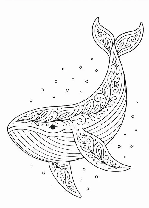 22 Trẻ học tô màu cá voi gắn với san hô biển