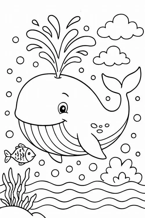 18 Hình vẽ tranh tô màu cá voi đơn giản cho bé 5 tuổi