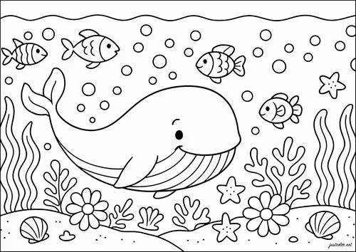 16 Tải tranh tập tô cá voi con bơi cùng cá voi mẹ