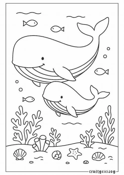 13 Tờ giấy tô màu cá voi đáng yêu cho trẻ 4 tuổi