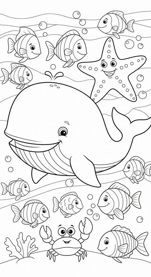12 Trang học tô màu cá voi dễ thương giữa sóng nhẹ