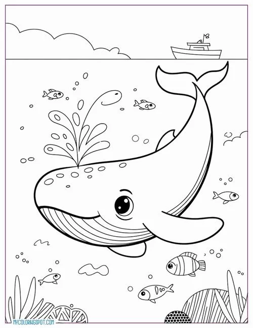 6 Hoạt động tô màu cá voi sống cùng biển xanh
