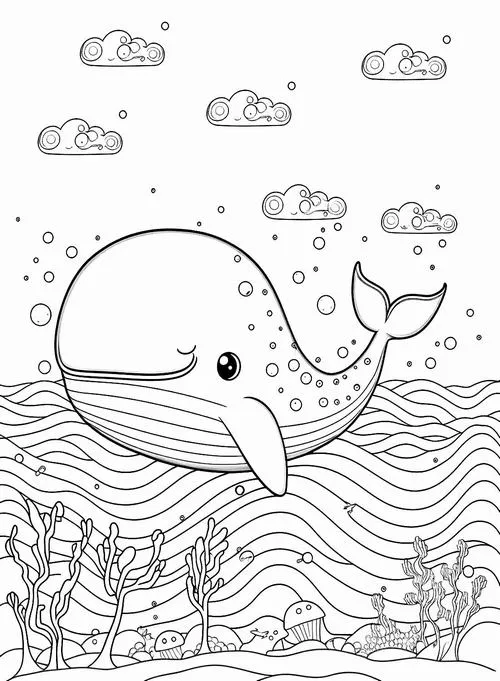 2 Bức tranh tô cá voi thân tròn mắt hiền cho bé 3 tuổi