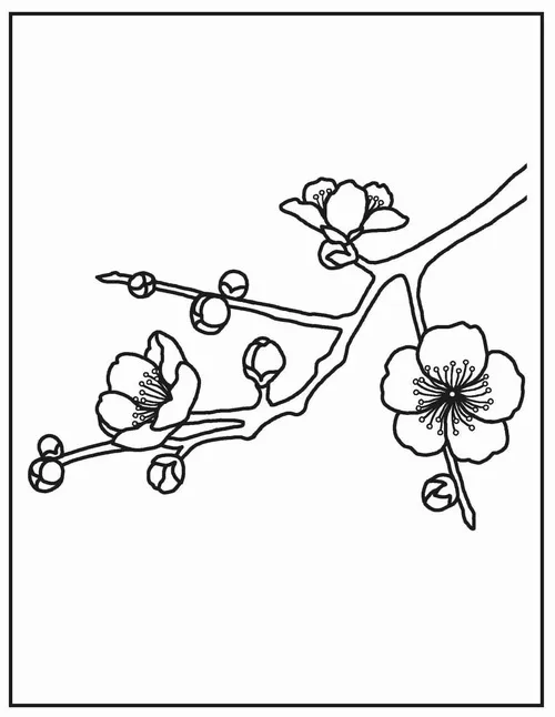 17 Tải tranh tập tô hoa đào nở rộ bên cửa sổ mùa xuân