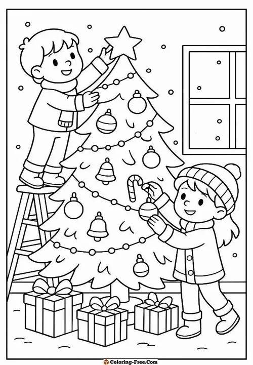 5 Bộ tranh tô màu cây thông Noel và kẹo gậy đỏ trắng cute