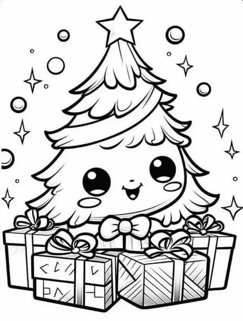 7 Hình vẽ tranh tô màu cây thông Noel treo nơ đỏ đẹp mắt cho bé 5 tuổi