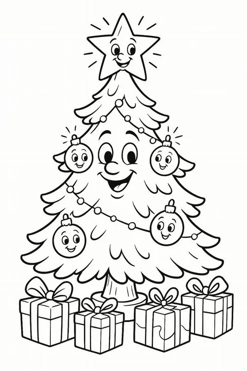 8 In hình tập tô cây thông Noel có dây kim tuyến sặc sỡ cho trẻ 4 tuổi