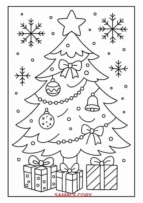 11 Tờ giấy tô màu cây thông Noel cùng chuông vàng nhỏ xinh