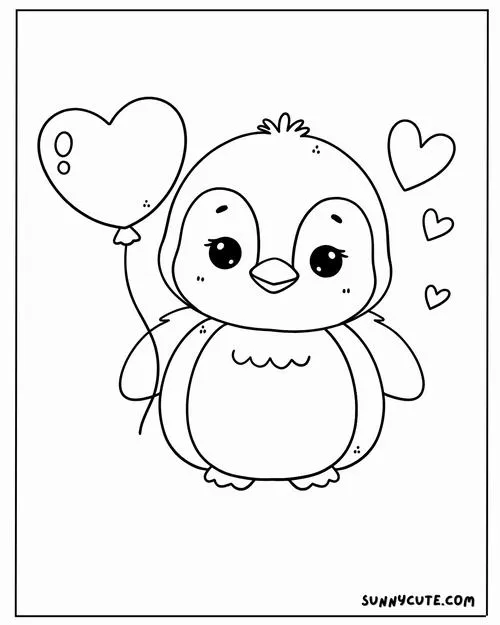 Hình tô màu chim cánh cụt con lạch bạch trên băng tuyết dễ thương