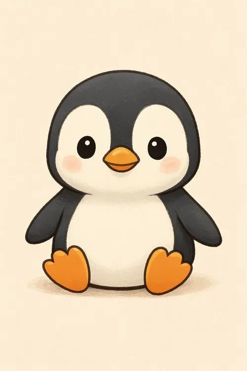 Tranh bé tập tô chim cánh cụt nhỏ nét tròn biểu cảm cute