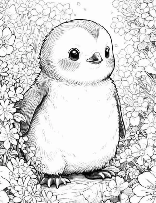 Tờ giấy tô màu chim cánh cụt bạn bè ôm nhau cho trẻ 4 tuổi