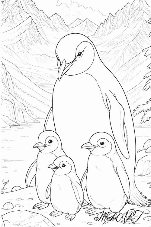 In hình tập tô chim cánh cụt Pororo dáng đi ngộ nghĩnh đáng yêu