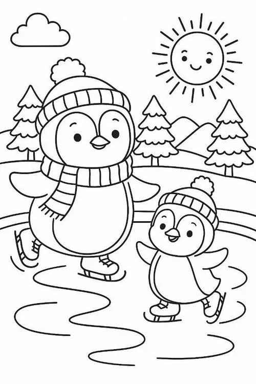 Tô màu sáng tạo chim cánh cụt Bắc Cực thân tròn cho bé 5 tuổi