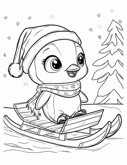 Bộ tranh tô màu chim cánh cụt gia đình đứng thẳng ôm nhau