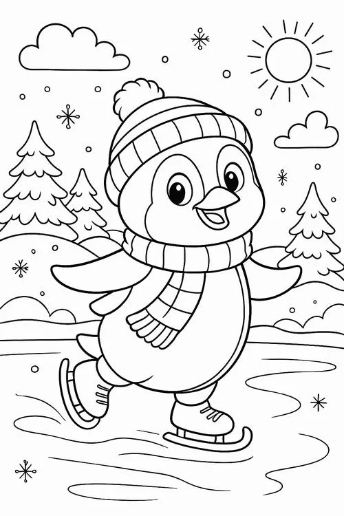 Hoạt động tô màu chim cánh cụt quàng khăn cho trẻ 4 tuổi