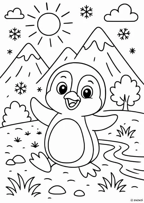 Trang tô màu chim cánh cụt Nam Cực đi lạch bạch vui nhộn