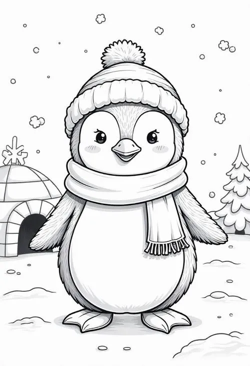 In hình tập tô chim cánh cụt mẹ con ôm nhau lạnh giá