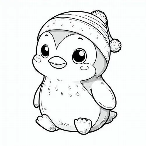 Mẫu tranh tô màu chim cánh cụt chibi cánh ngắn dễ tô