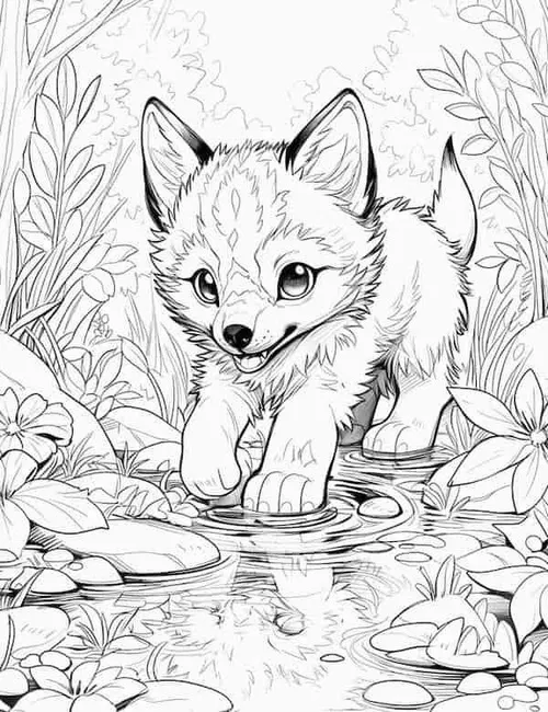 Hình tô màu sói hoang đang nhìn trăng tròn