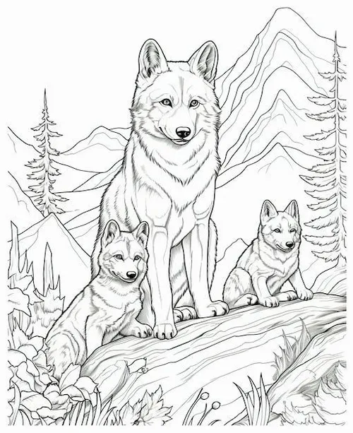 Hoạt động tô màu con sói với bộ lông xám bạc
