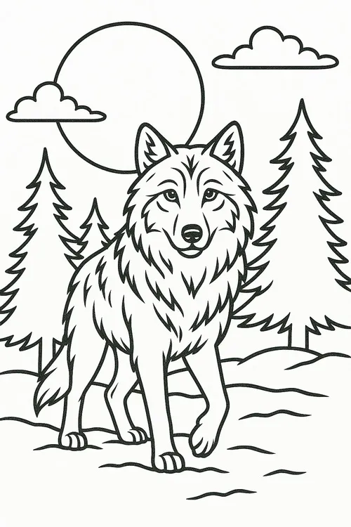 Tờ giấy tô màu sói nhỏ đứng trên mỏm đá cao