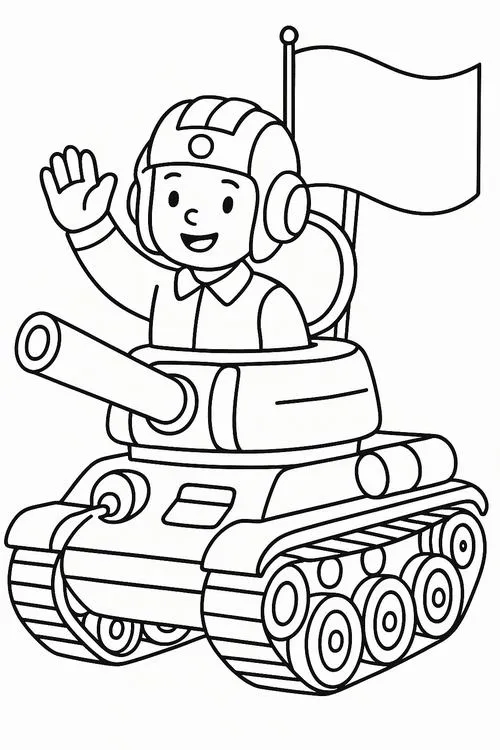 Bức tranh tô chú lính quân phục xanh cầm cờ đỏ sao vàng cho bé 3 tuổi