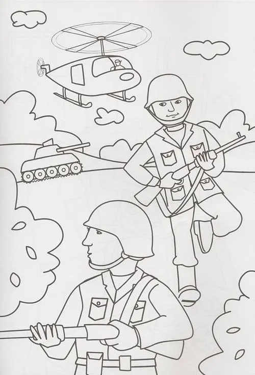 Trang tô màu người lính đặc công đứng gác hiền hòa dễ thương