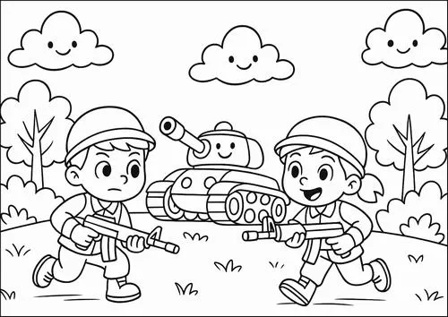 Tranh tô màu chú bộ đội bộ binh quen thuộc giúp bé hiểu nghề lính