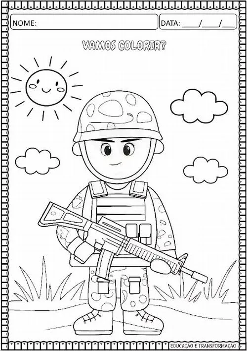 Tờ giấy tô màu người lính dáng chào cờ nghiêm trang cho trẻ 4 tuổi