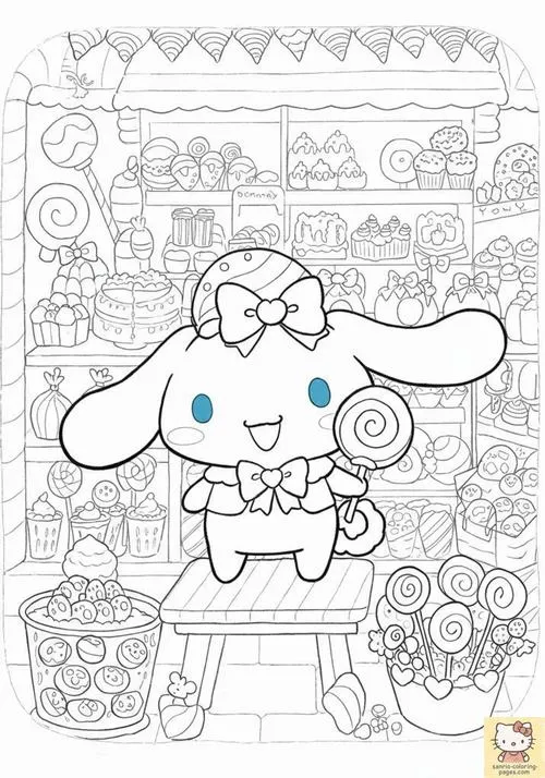 4 Tranh tô màu Cinnamoroll cười ngọt và bút sáp màu pastel