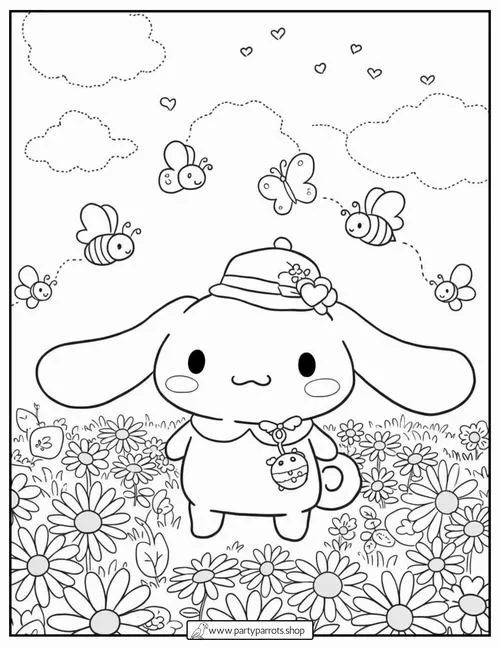 16 Tranh tô màu Cinnamoroll và Chiffon dưới mây xanh cho bé