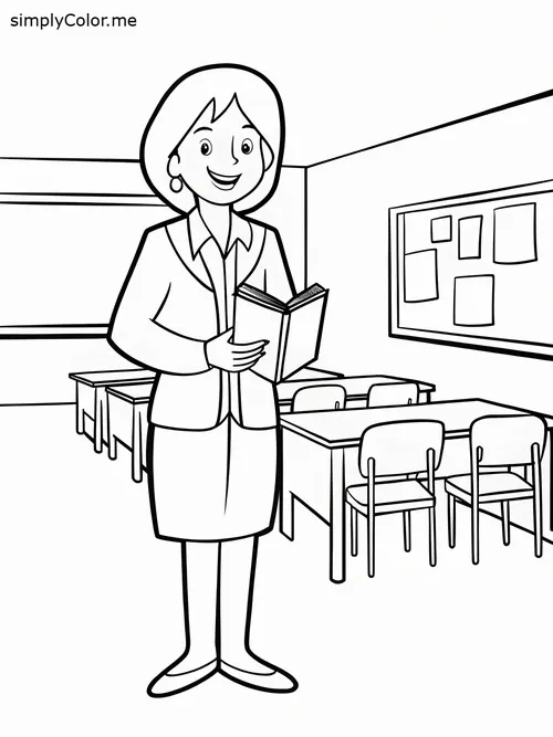 4 Tranh tô màu cô giáo và lớp học nhỏ đầy màu sắc