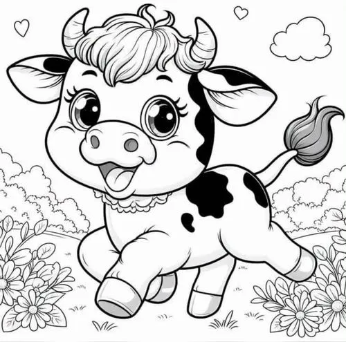 Tô màu vui bò trắng đen thân bò đuôi bò đáng yêu