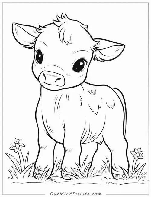 Bé tập tô màu bò trắng đen đốm lông mắt hiền