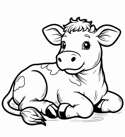 Mẫu tranh tô màu bò sữa đội nón cho trẻ 6 tuổi