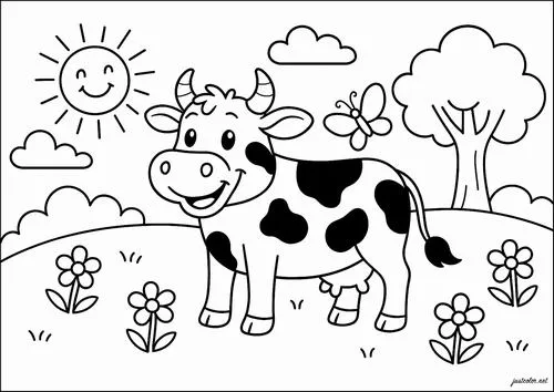 Trẻ học tô màu bò sữa hoạt hình gần gũi