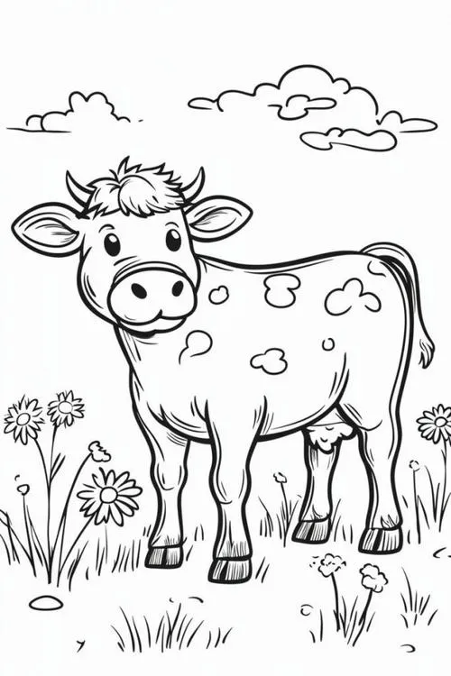 Tờ giấy tô màu bò sữa trong nông trại cho trẻ 4 tuổi