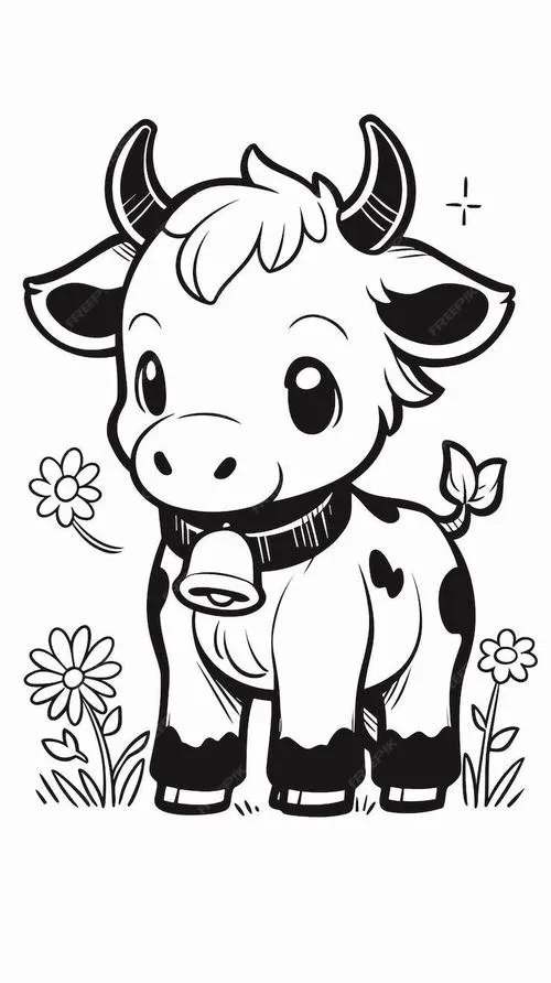 In hình tập tô bò hoạt hình mắt to hiền sừng bò tai bò
