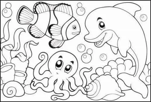 Trang tô màu cá mú bơi giữa san hô đẹp mắt