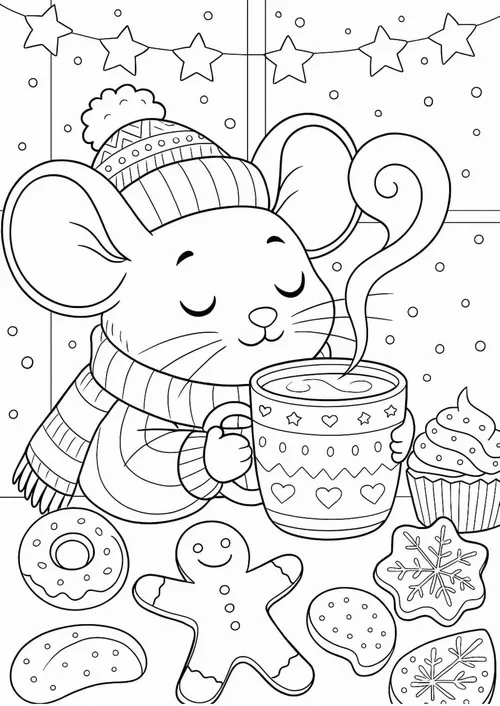 Tranh tô màu con chuột ôm phô mai vàng cực dễ thương