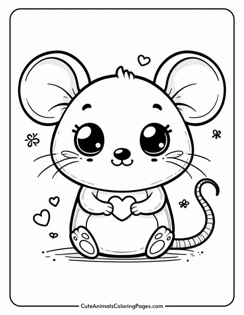 Tờ giấy tô màu chuột bé với cái đuôi dài mềm mại