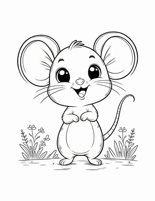 Hình vẽ chuột nhắt xám tro với đôi ria cong đáng yêu