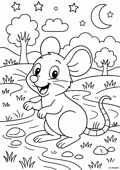 Tranh tô màu con chuột với phô mai vàng siêu cưng cho bé tập tô