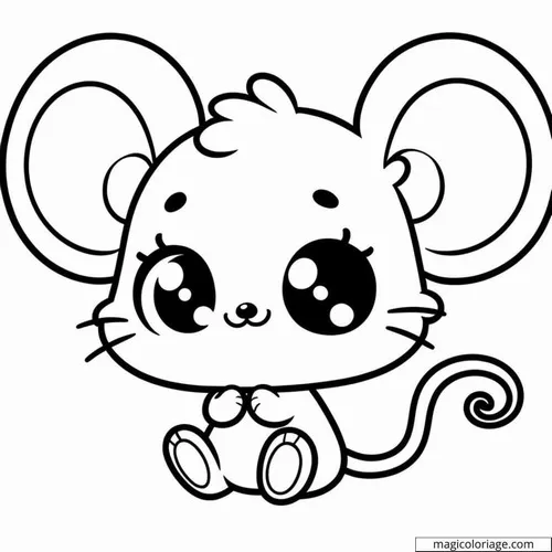 Tranh tô màu con chuột cầm quả táo nhỏ xinh