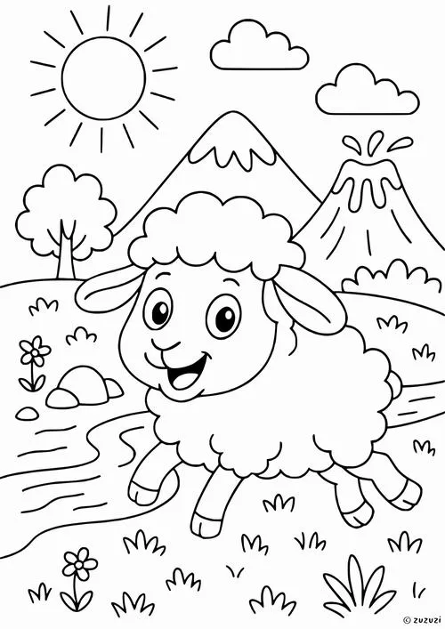 Hình tô màu cừu bé hiền khô khuôn mặt tròn cho bé 3 tuổi