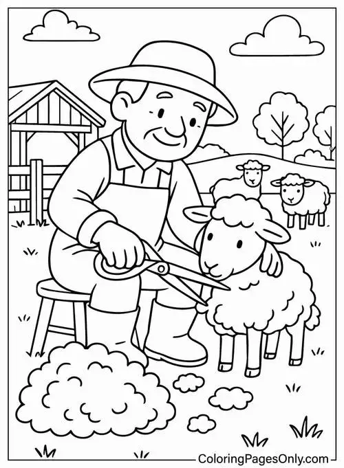 Tranh tô màu cừu trên đồng cỏ xanh cùng bạn bè động vật